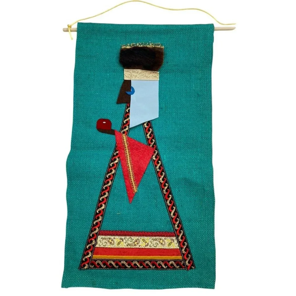 Vintage Burlap 3 Wiseman Christmas Bethlehem Wall Hanging Mid Century Decor